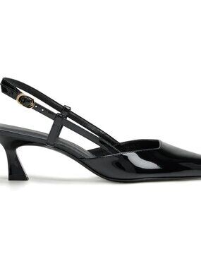 Women's Black Faux Leather Slingback Pump Shoes Buckle with 2 Inch Heel